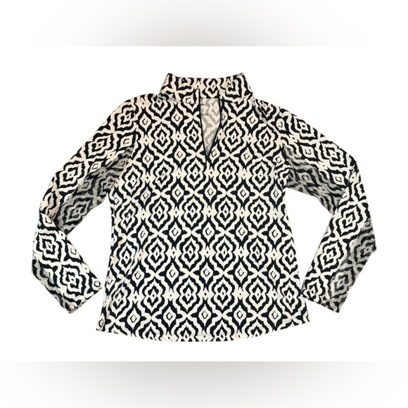 IBKUL Doreen Print Long Sleeve Mock Neck Top -Black and White Size Medium UPF50 - Picture 1 of 8